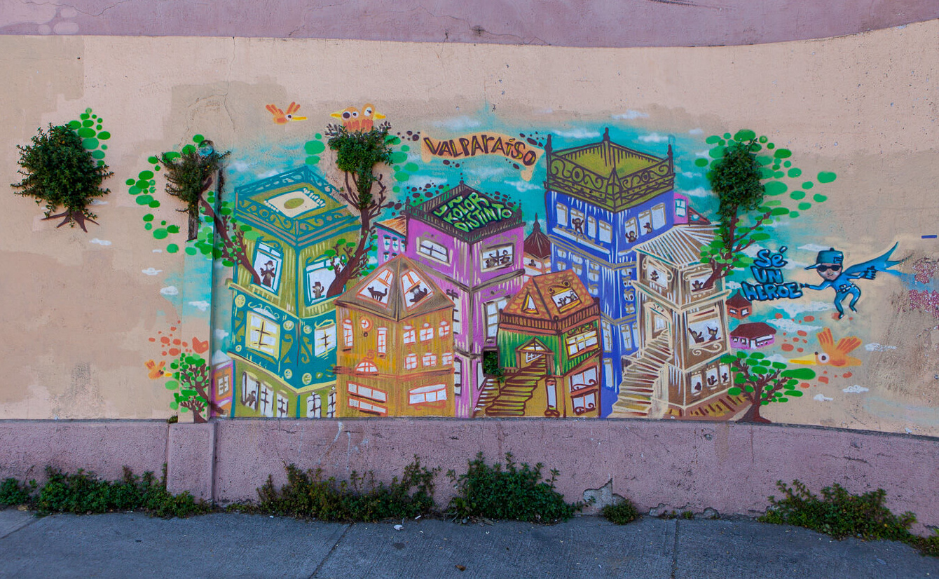 One of the many murals of Valparaiso on the city's walls.
